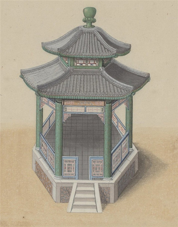 中国传统建筑亭的手绘系列
