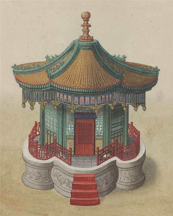 中国传统建筑亭的手绘系列