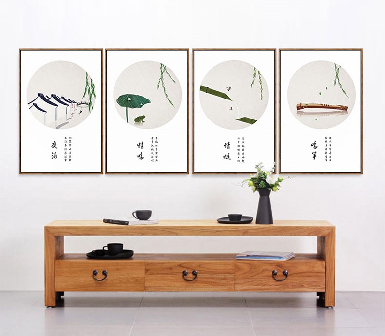 四款新中式禅意水墨画，中国风客厅装饰画