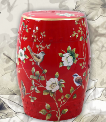 中国风陶瓷凳子，复古仿鼓手绘花鸟凳子