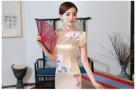 金牡丹刺绣旗袍，复古唯美旗袍裙