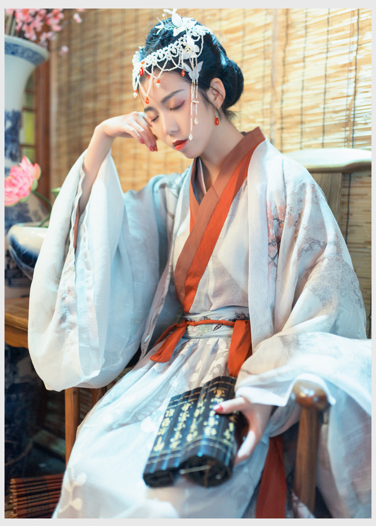 魏晋风交领齐腰襦裙汉服，古风印花雪纺汉服