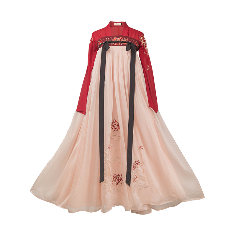 火红彼岸花齐胸襦裙汉服，日常春夏汉服图片