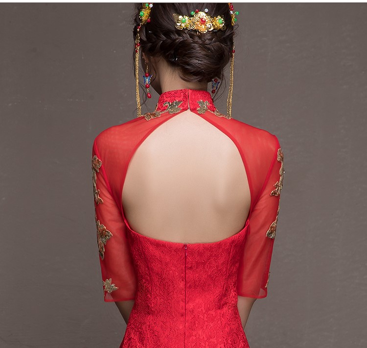 金枝玉叶中式礼服，鱼尾牡丹花晚礼服