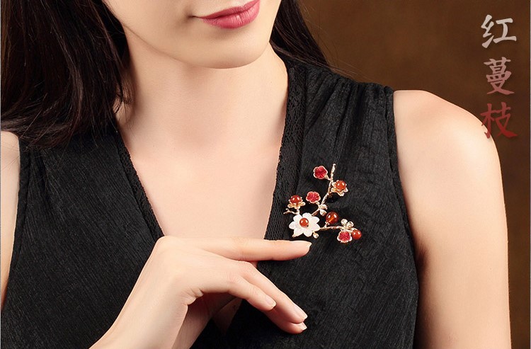 红蔓枝胸花贝壳花朵胸针饰品