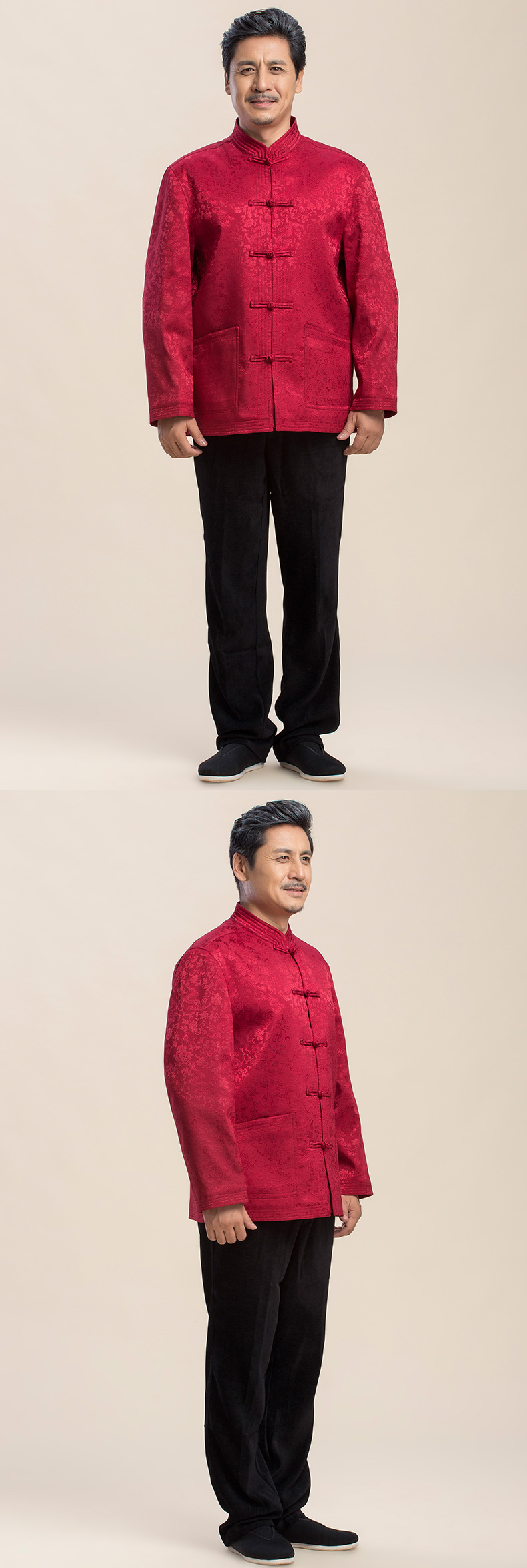红色复古花纹唐装礼服外套男士唐装