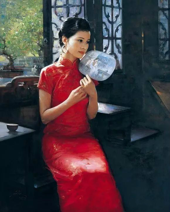 风情万种的油画旗袍女子！