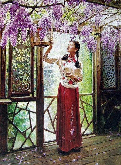 风情万种的油画旗袍女子！