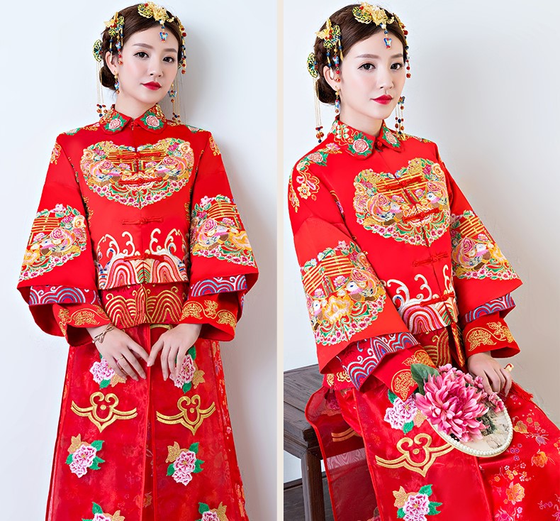 中国古典元素中式礼服，中国风新娘结婚礼服