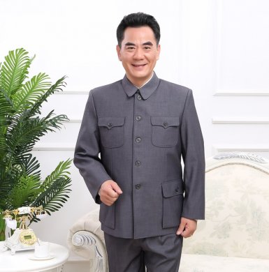 简约大气经典灰色款中老年中山装