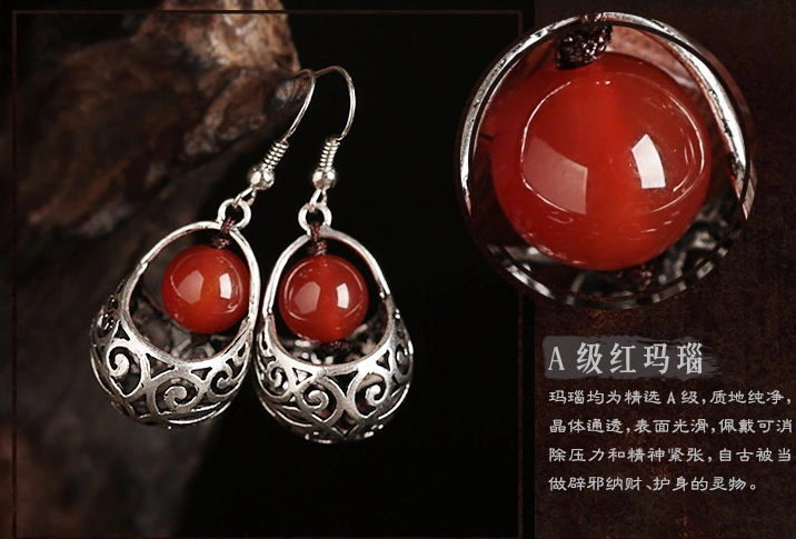 红玛瑙民族风耳饰复古风简约时尚耳环