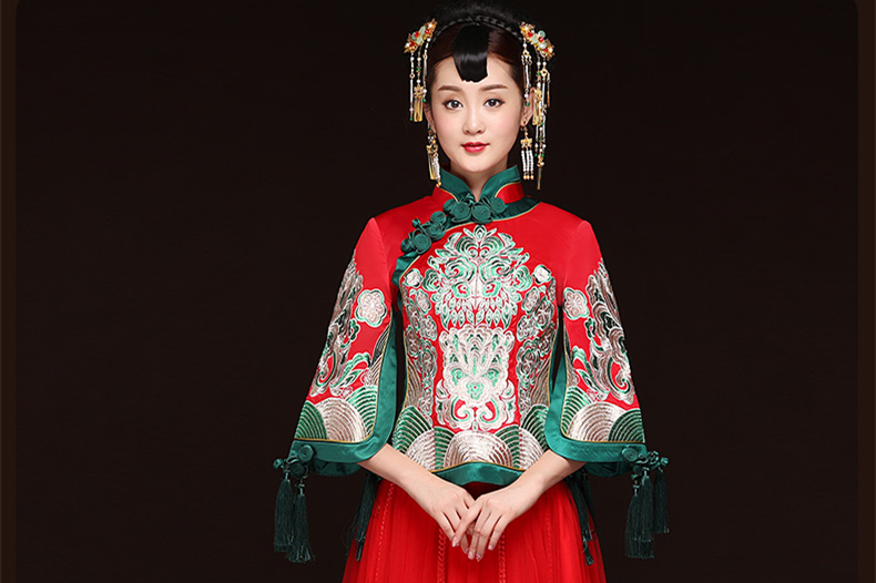秋季新款红色敬酒服，改良旗袍长款