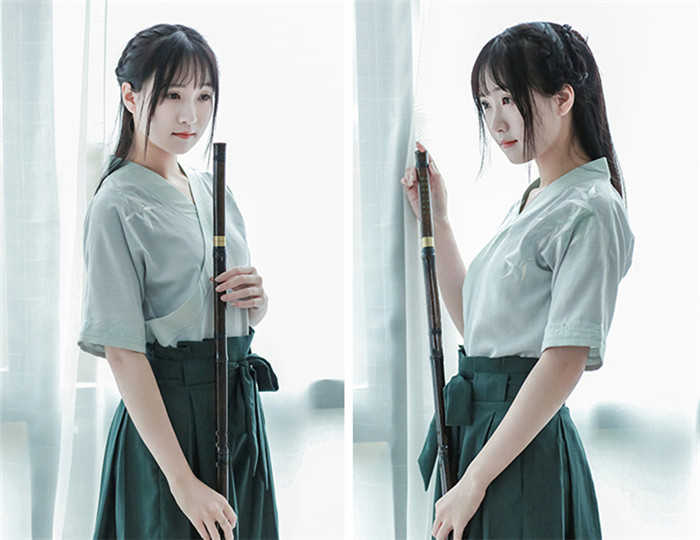 改良汉服上衣短款裙裤绣花修身