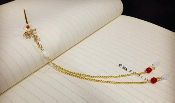 铜镀金树枝贝壳花古典中国风流苏简约簪
