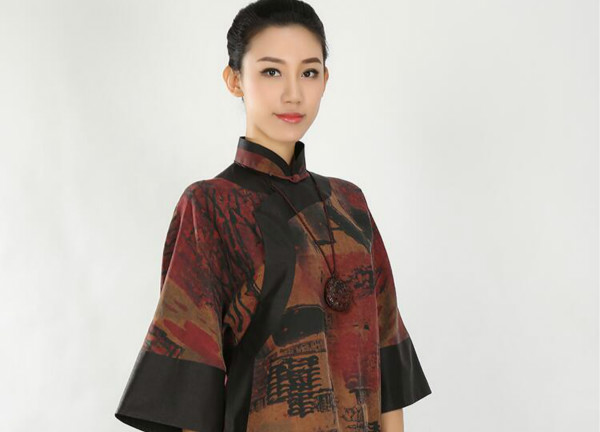 中式阔袖立领真丝女士唐装