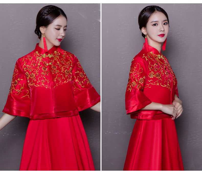 中式婚纱礼服红色旗袍长款