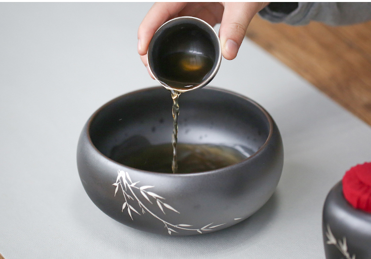 三款创意黑釉陶瓷描银茶洗水盂