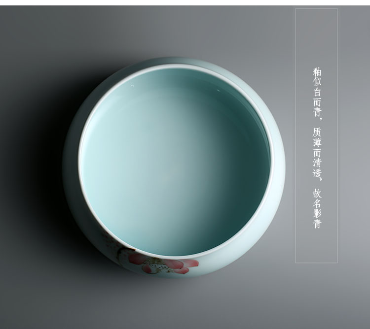 淡雅清丽的手绘莲花陶瓷茶洗水盂