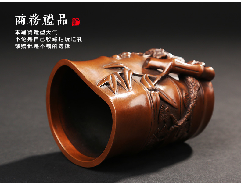 仿古竹子笔筒，文房四宝摆件