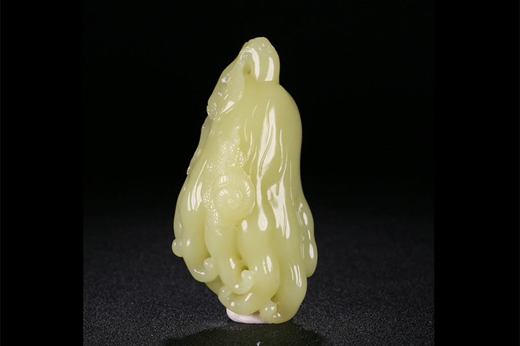 和田黄玉佛手瓜玉挂件，天然玉石项链玉把件