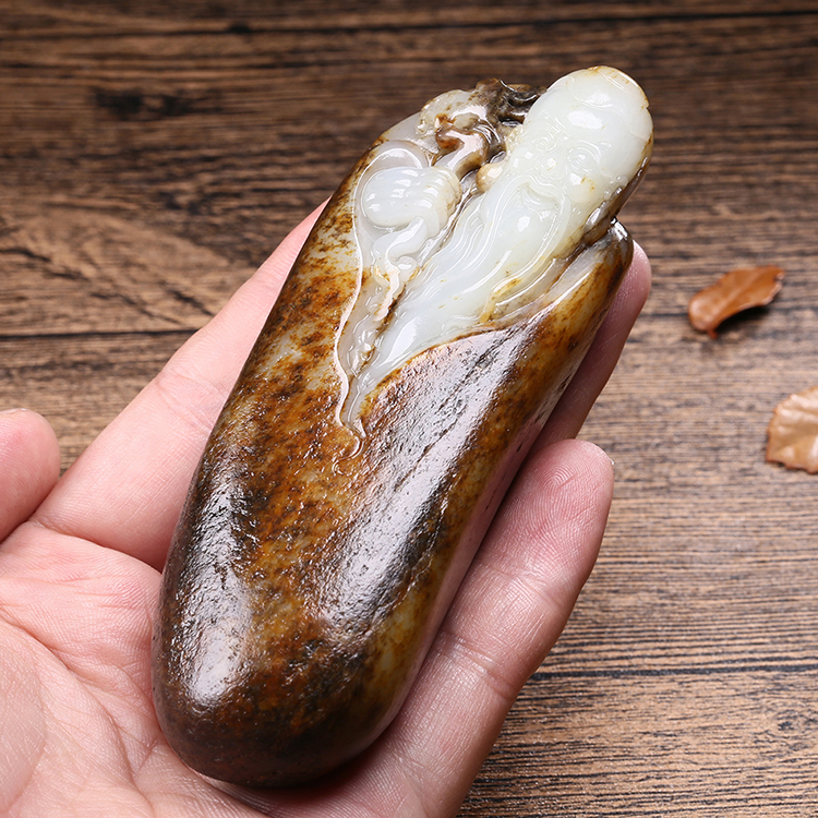 天然白玉寿星手玩件，和田玉挂件籽料