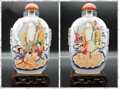 手工工艺水晶雕刻兽头纯手绘内画鼻烟壶