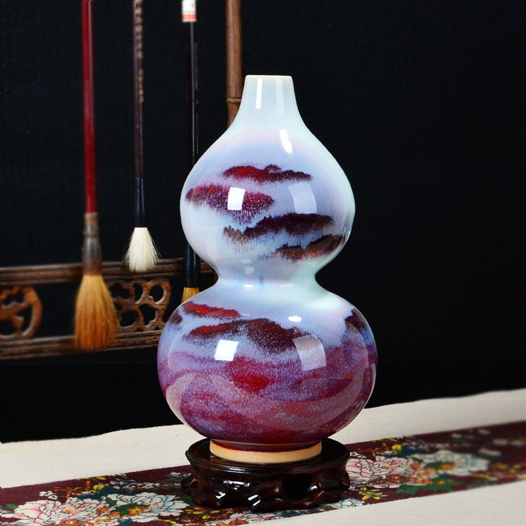 唯美山水画纹理陶瓷葫芦工艺品