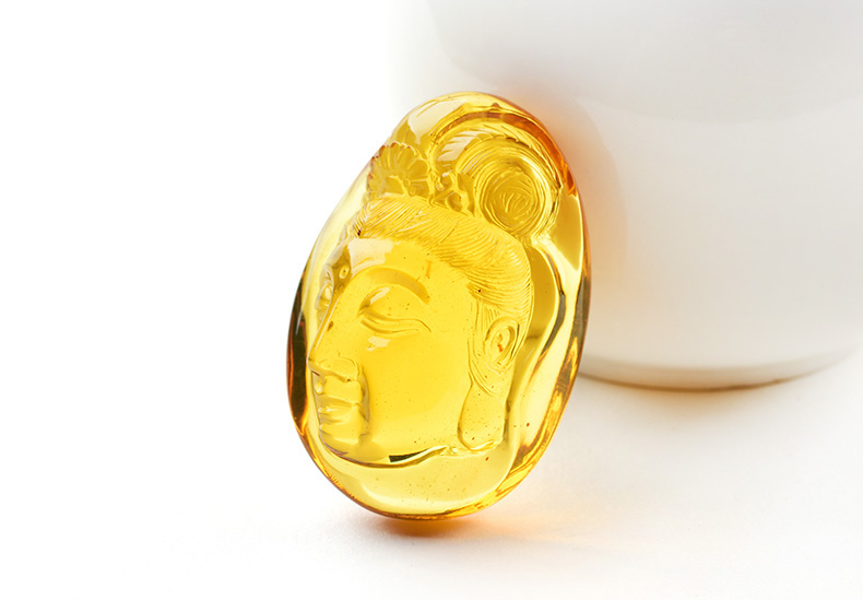 天然金珀琥珀观音头像吊坠
