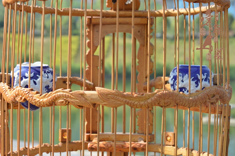 凯里楠竹纯手工艺双龙花雕鸟笼