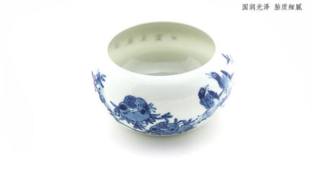 青花石榴鸟仿古笔洗水盂