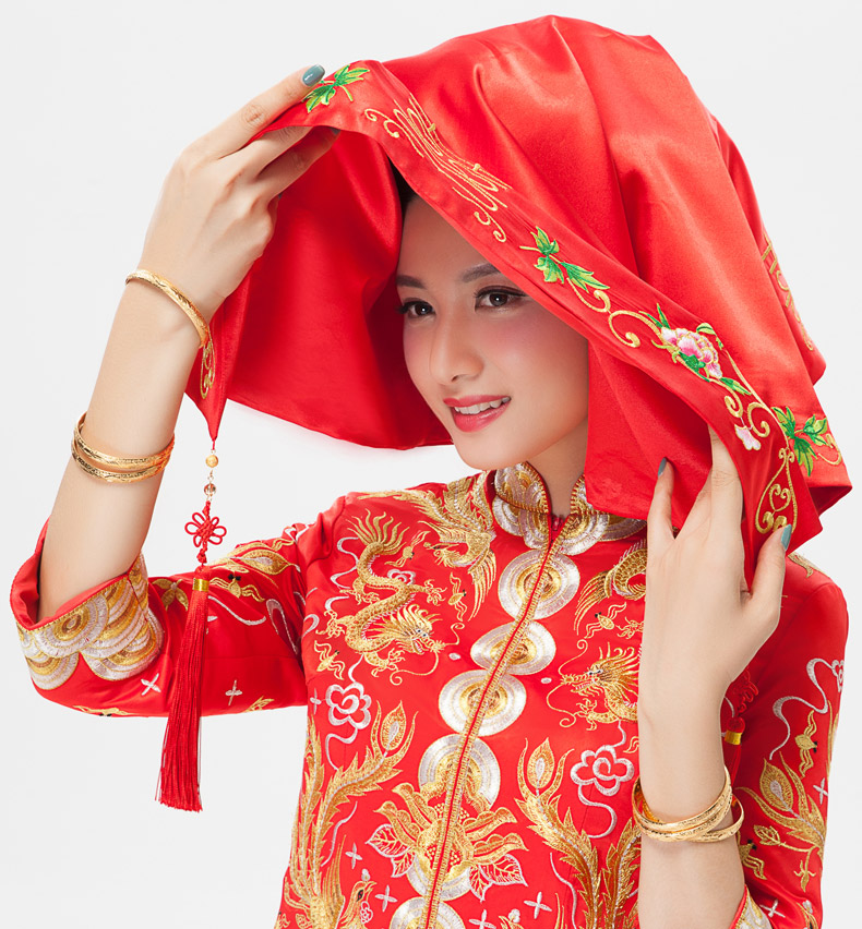 牡丹花绣边红色流苏喜帕新娘结婚盖头