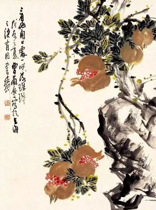 32幅曹简楼国画石榴图：石榴令人垂涎欲滴！
