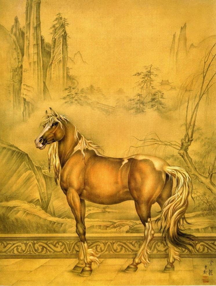细腻画工笔画风乾隆八骏图