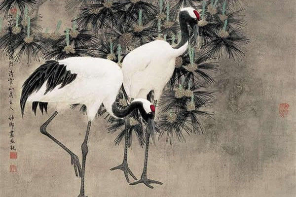 窦申清仙鹤工笔画国画作品欣赏