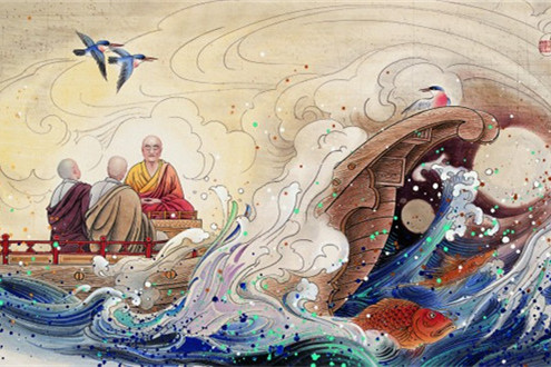 佛像画家李唐工笔画罗汉图