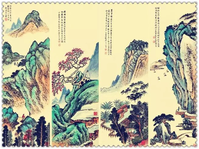 水墨四条屏山水花鸟国画欣赏（二）