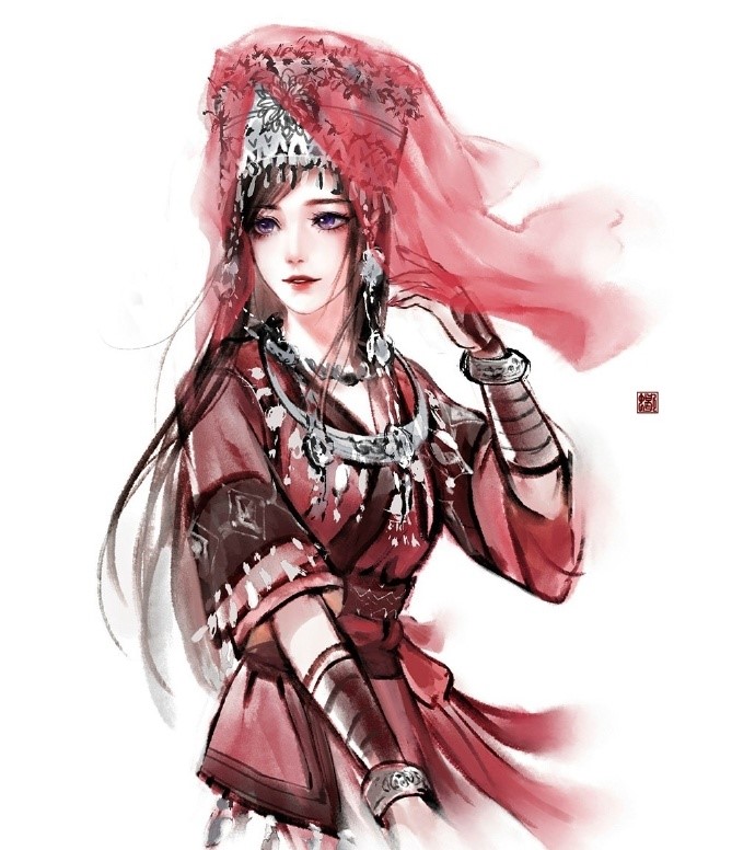 六款唯美古风图片：情有独钟的红妆