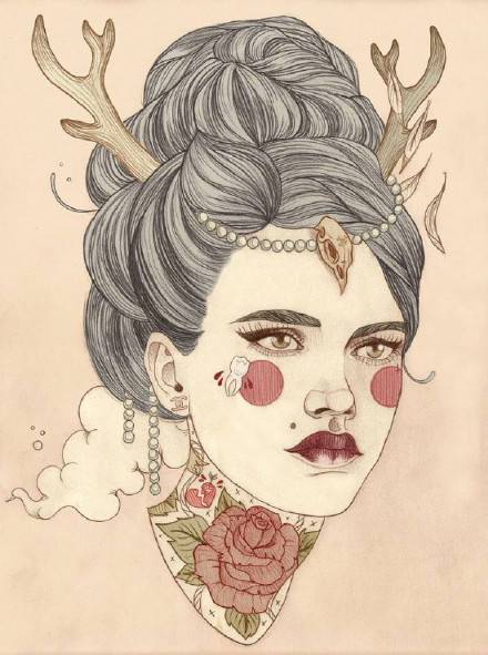 9款风格囧异插画，一组意境娇艳女性图片!