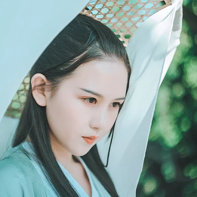 清风徐来带斗笠折扇女生头像，唯美古风头像