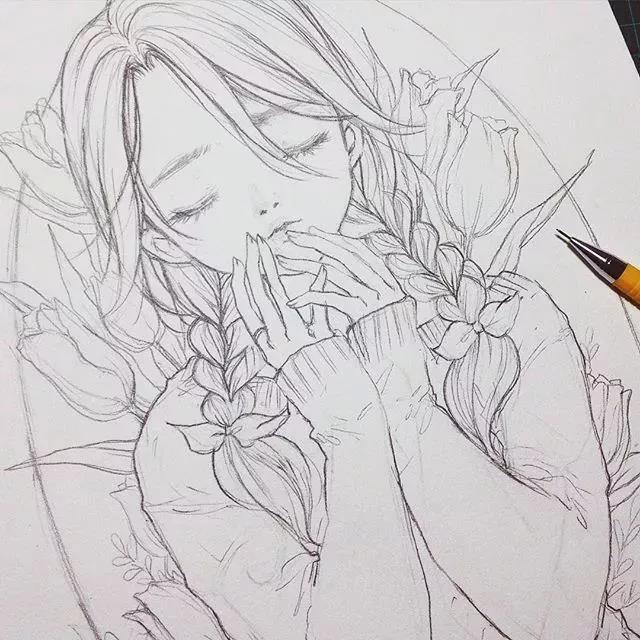 灵动的卡通动漫人物：黑白铅笔手绘插画
