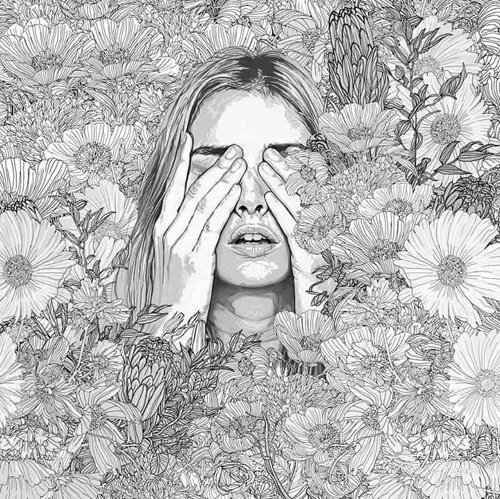 美人与花插画：用线条淋漓尽致展现女性魅力！