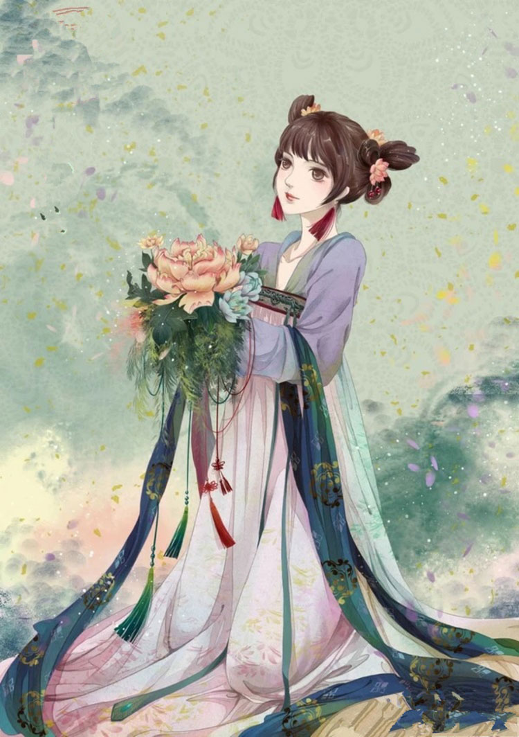 中国风美女手绘插画图片，五款唯美古风人物