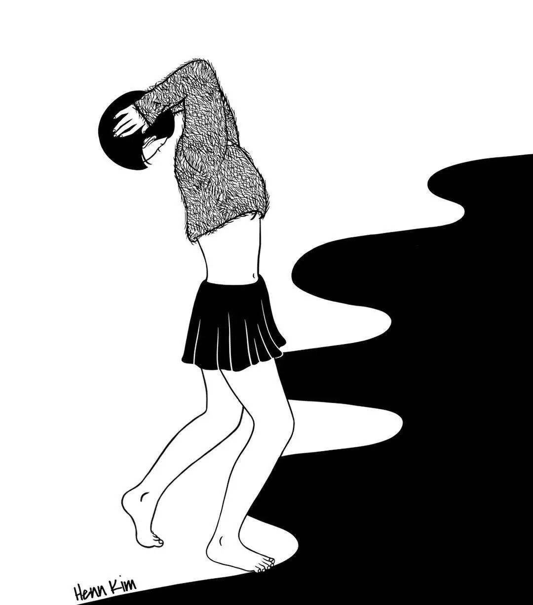 一组扎心黑色治愈系漫画，看哭了的黑白插画