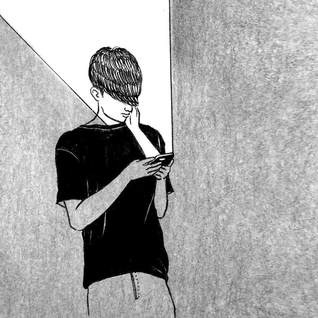 一组扎心黑色治愈系漫画，看哭了的黑白插画