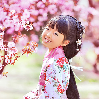 超萌粉色小花仙带团扇女孩头像，唯美古风真人