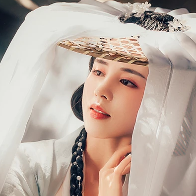 素雅笠纱女生头像，唯美古风真人头像