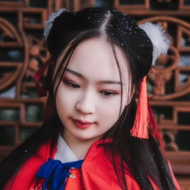 红衣落雪可爱女生头像，唯美古风真人头像