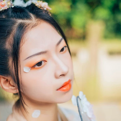 花神泪带团扇女生头像，唯美古风真人头像