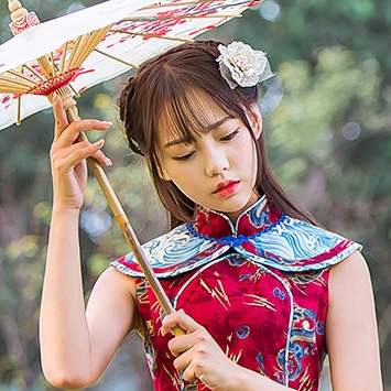 红衣带伞女生头像，唯美古风真人头像