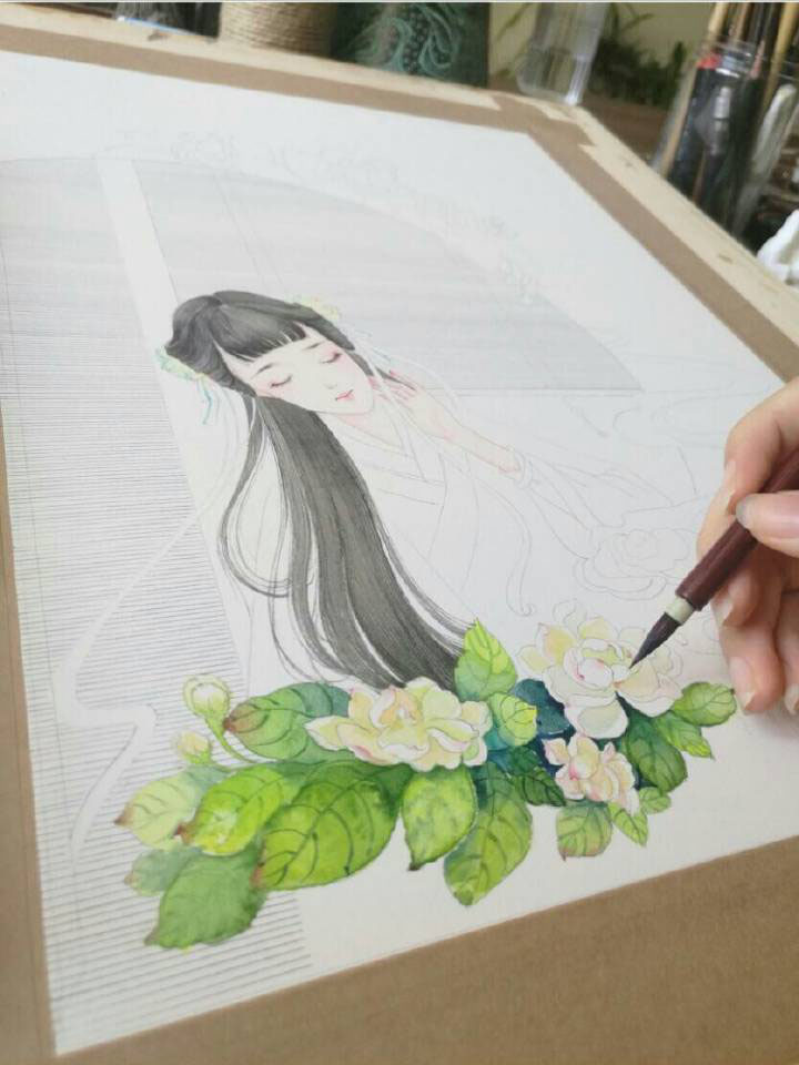 超细致的古风水彩女子绘画教程 清新唯美